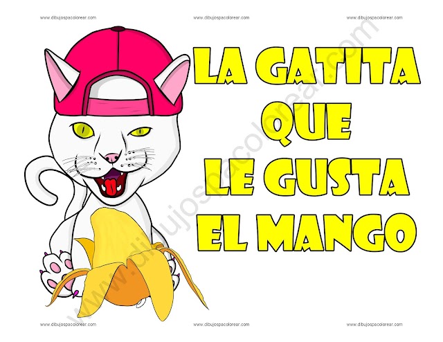 La Gatita que le gusta el Mango dibujo a color y para colorear